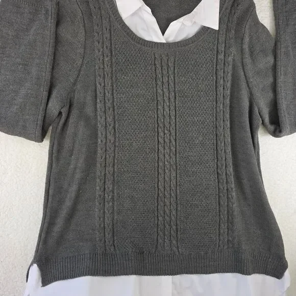 Faded Glory Women's Gray Knit Sweater with White Collared Shirt Layer Size XXL - Picture 14 of 15